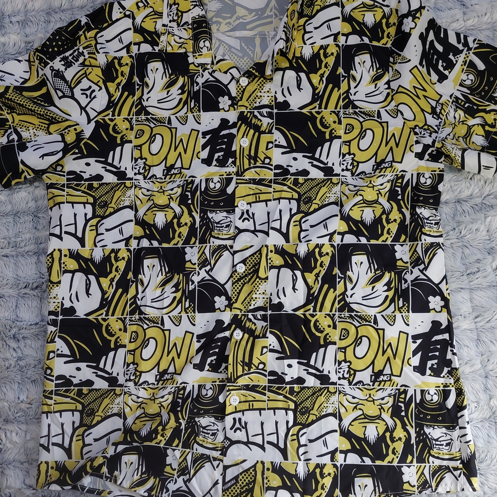 SHEIN Black and‎ Yellow Graphic Casual Button Down Shirt